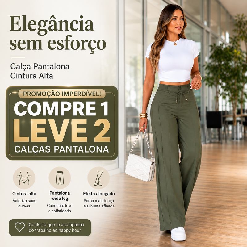 (Compre 1 e Leve 2) Calça Pantalona Gabi em Malha de Seda Gelo e Poliéster