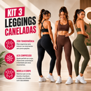Kit 3 Calças Legging Canelada Cintura Alta | Zero Transparência, Alta Compressão e Modelo Corpo