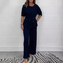 Conjunto Damaris™ em Malha Premium com Blusa de Amarração Frontal e Calça Fluida / A Peça-Curinga do Guarda-Roupa Moderno!