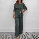 Conjunto Damaris™ em Malha Premium com Blusa de Amarração Frontal e Calça Fluida / A Peça-Curinga do Guarda-Roupa Moderno!