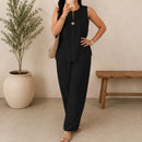 Conjunto Lucienne Blusa com Decote de Abertura Frontal e Calça Pantalona