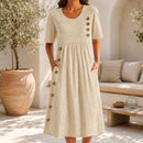 Vestido Elvanna™ com Estampa de Listras Delicadas e Botões Decorativos Chiques / Charme Retrô Para Um Visual Feminino