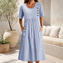 Vestido Elvanna™ com Estampa de Listras Delicadas e Botões Decorativos Chiques / Charme Retrô Para Um Visual Feminino