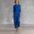 Vestido Noriele™ com Gola Polo, Listras Laterais e Modelagem Longa.