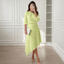 Conjunto Clarisse™ em Viscose Texturizada, Blusa de Ombro Único e Saia de Caimento Fluido