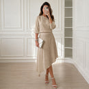 Conjunto Clarisse™ em Viscose Texturizada, Blusa de Ombro Único e Saia de Caimento Fluido